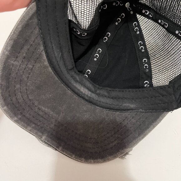 CC Exclusives Ponytail Hat Womens Baseball Cap Black Distressed Strapback Mesh - Picture 10 of 10